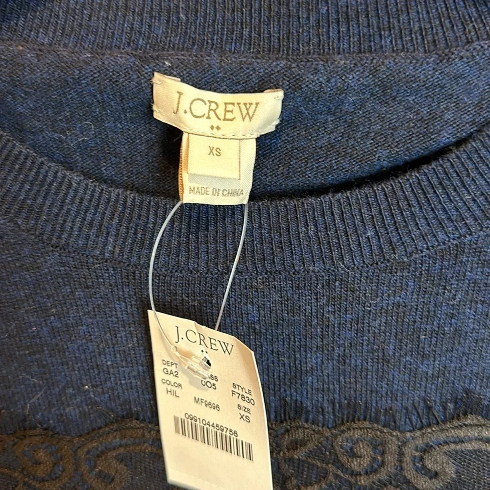 J Crew navy with black lace long sleeve sweater size XS NWT